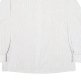 JAC TISSOT Mens White & Grey Striped Shirt L Cotton Blend Button Collar Formal