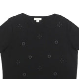 MONSOON Womens Black Embellished Basic Short Sleeve Crew Neck Top UK 14