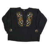Womens Black Embroidered Long Sleeve Jacket XL Classic Regular Fit Floral