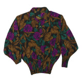 Womens Black Green & Brown Floral Printed Shirt Long Sleeve Collared M Elegant