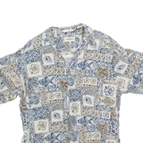 CAMPIA Mens Blue & Brown Pattern Shirt L Cotton Blend Short Sleeve Casual