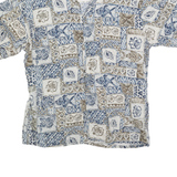 CAMPIA Mens Blue & Brown Pattern Shirt L Cotton Blend Short Sleeve Casual