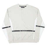 MENNACE Mens Beige & White Sweatshirt Crew Neck M Logo Tape Detail Cotton Blend