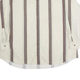 CHAPS RALPH LAUREN Mens Cream & Brown Striped Shirt 2XL Cotton Long Sleeve