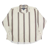 CHAPS RALPH LAUREN Mens Cream & Brown Striped Shirt 2XL Cotton Long Sleeve
