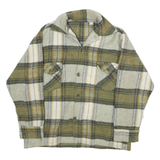 Mens Green & Cream Wool Checked Shirt M Button Closure Pocket Detail
