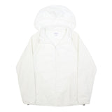 ADIDAS Womens White Hooded Zip Jacket S Polyester Blend Plain Lightweight