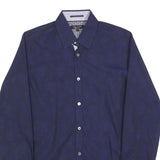 TED BAKER Mens Navy Blue Plain Shirt XS Cotton Blend Stylish Button Shirt