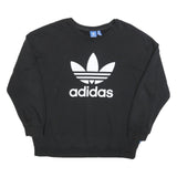 ADIDAS Womens Black Cotton Blend Crew Neck UK 18 Sweatshirt Logo Print