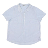 LL BEAN Womens Blue & White Striped Shirt Short Sleeve Collar L Cotton Blend