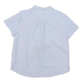 LL BEAN Womens Blue & White Striped Shirt Short Sleeve Collar L Cotton Blend