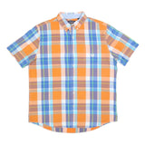 CHAPS Mens Orange & Blue Check Shirt L Button-Down Collar Short Sleeve
