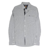 BOGNER Mens Grey & White Stripe Cotton Blend Shirt M Button-Down Collar Long