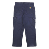 CARHARTT Mens Relaxed Navy Cargo Trousers W34 L30 Cotton Blend Zip Pocketed