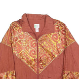 BOLD SPIRIT Womens Rust Red & Gold Zip Jacket L Nylon Patterned Stylish