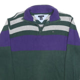TOMMY HILFIGER Boys Green & Purple Patterned Cotton Jumper Half Zip Chunky Knit