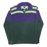 TOMMY HILFIGER Boys Green & Purple Patterned Cotton Jumper Half Zip Chunky Knit