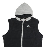 STARTER Mens Black & Grey Hooded Sleeveless Jacket XL Polyester Zip Hooded