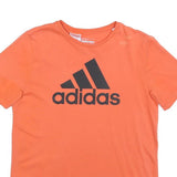 ADIDAS Boys Orange Logo Graphic T-Shirt 13-14Y Short Sleeve Crew Neck Casual