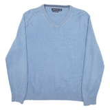 NAUTICA Mens Blue Cotton Blend Plain V-Neck Basic Knit L Jumper Light Comfort