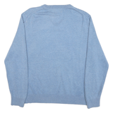 NAUTICA Mens Blue Cotton Blend Plain V-Neck Basic Knit L Jumper Light Comfort