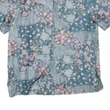 STUNT Womens Blue Printed Shirt Short Sleeve Collared Floral M Silk Smooth