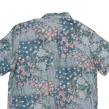 STUNT Womens Blue Printed Shirt Short Sleeve Collared Floral M Silk Smooth