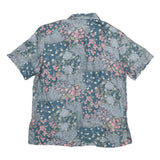 STUNT Womens Blue Printed Shirt Short Sleeve Collared Floral M Silk Smooth