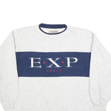 EXP Mens Grey & Navy Crew Neck L Sweatshirt Cotton Blend Casual Pullover