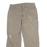 CARHARTT Mens Regular Cotton Jeans Beige W36 L30 Workwear Durable Zip Closure