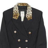 ALLUMETTE Womens Black Leopard Animal Print Button Jacket S Polyester Blend