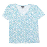 PHASE EIGHT Womens Blue & White Floral Cotton Blend Top Short Sleeve V-Neck UK