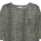 WHISTLES Womens Green & Black Printed Basic Top Long Sleeve Round Neck S Linen
