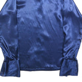 Mens Blue Satin Plain Shirt M Long Sleeve Button Closure Point Collar Classic