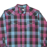WRANGLER Mens Blue & Pink Check Shirt XL Western Cotton Blend Long Sleeve