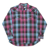 WRANGLER Mens Blue & Pink Check Shirt XL Western Cotton Blend Long Sleeve
