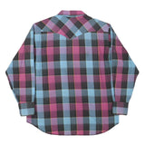 WRANGLER Mens Blue & Pink Check Shirt XL Western Cotton Blend Long Sleeve