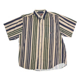 COLISEUM Mens Beige & Blue Stripe Shirt XL Button Down Pocket Cotton