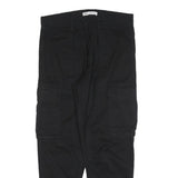 ZARA Womens Black Cotton Blend Regular Cargo Trousers W31 L28 Stylish Zip