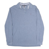 TOMMY HILFIGER Mens Blue Long Sleeve Plain XL Cotton Polo Shirt Classic Fit