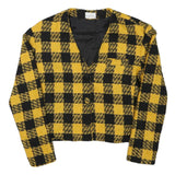 STARTER Womens Yellow & Black Check Button Jacket M Polyester Blend Cropped Fit