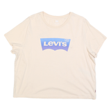 LEVI'S Womens Cream Blue Logo Graphic T-Shirt XL Short Sleeve Crew Neck Casual