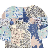 REISS Womens Blue Beige Printed Blouse Short Sleeve Round Neck UK 4 Patchwork
