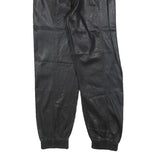 BERSHKA Womens Black Polyester Blend Slim Tapered Trousers W24 L26 Faux Leather