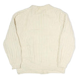 Womens Cream Plain Wool Cable Knit Button Up Jumper L Classic Knitwear Warm