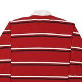 DENVER HAYES Mens Red & White Striped Long Sleeve Polo Shirt L Cotton Blend