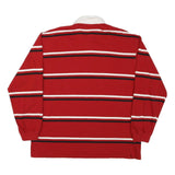 DENVER HAYES Mens Red & White Striped Long Sleeve Polo Shirt L Cotton Blend