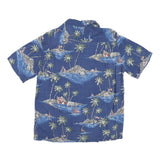 SADLEBREAD Mens Blue Island Print Rayon Shirt L Summer Casual Vacation