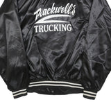 AUBURN Mens Black Satin Button XL Jacket Plain Classic Trucking Embroidered Logo