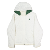 NIKE Womens White & Green Quilted Hooded Jacket XL Polyester Zip Sportswear